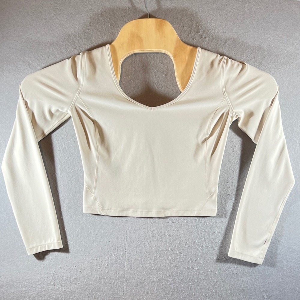 88 | Lululemon Align Long Sleeve Beige Tan VNeck Cropped Womens 4 Balletcore